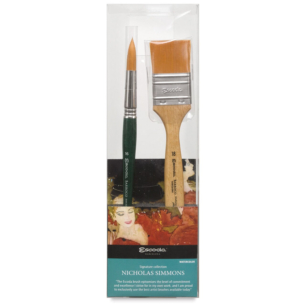 Escoda Barroco Toray Gold Synthetic Brush - Set of 2, Nicholas Simmons Signature Brushes Set 2
